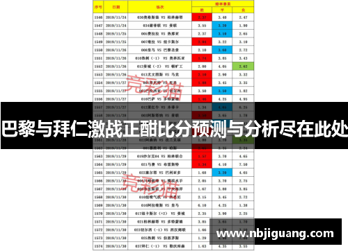 巴黎与拜仁激战正酣比分预测与分析尽在此处